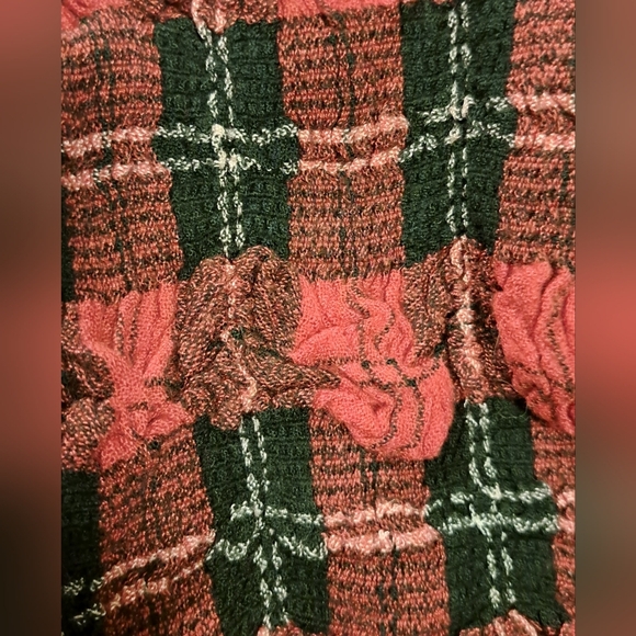 Topaz Black & Red Plaid Viscose Ruched Casual Preppy Scarf Wrap w/ Fringe - Picture 3 of 8